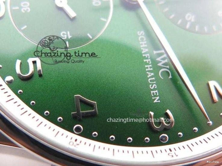 MIROTIME 1228 Versatile Portuguese 40mm Chrono SS Green Dial On Green Leather Strap A 7380
